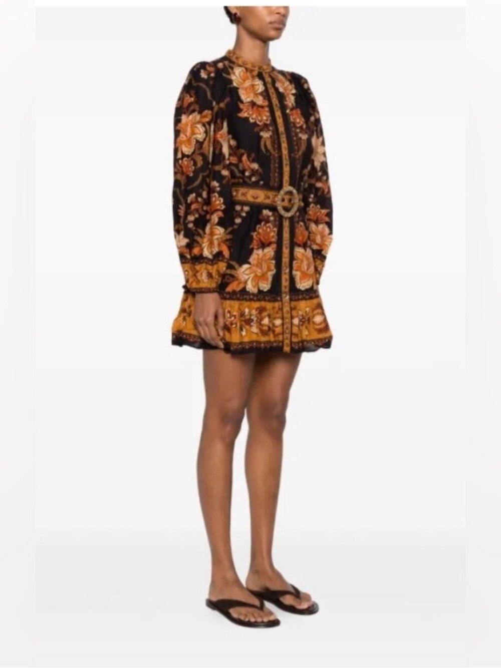 NWT Size M - Farm Rio Majestic Garden Long-Sleeve Button-Front Mini Dress - Picture 12 of 14